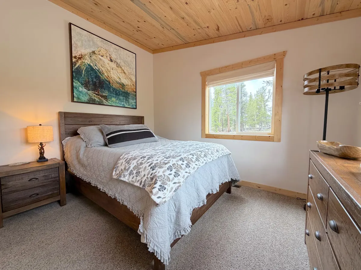 Second bedroom with queen bed in the Fairplay, Colorado vacation cabin